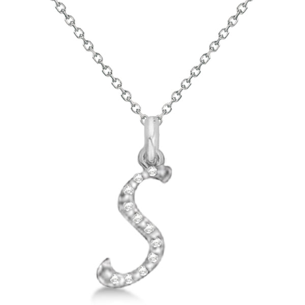 Lab Grown Diamond Initial Letter S Pendant, White Gold finish, Sterling Silver - GEMHUB & CO.