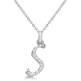 Natural Diamond Initial Letter S Pendant, White Gold finish, 3 Micron Vermeil - GEMHUB & CO.