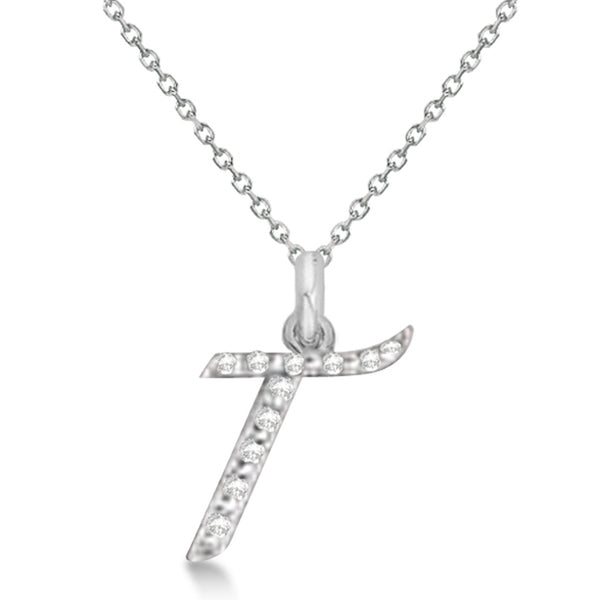 Lab Grown Diamond Initial Letter T Pendant, White Gold finish, Sterling Silver - GEMHUB & CO.