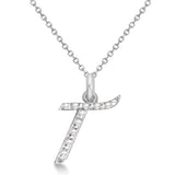 Natural Diamond Initial Letter T Pendant, White Gold finish, 3 Micron Vermeil - GEMHUB & CO.