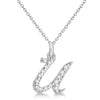 Lab Grown Diamond Initial Letter U Pendant, White Gold finish, Sterling Silver - GEMHUB & CO.