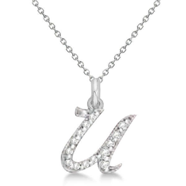 Lab Grown Diamond Initial Letter U Pendant, White Gold finish, Sterling Silver - GEMHUB & CO.