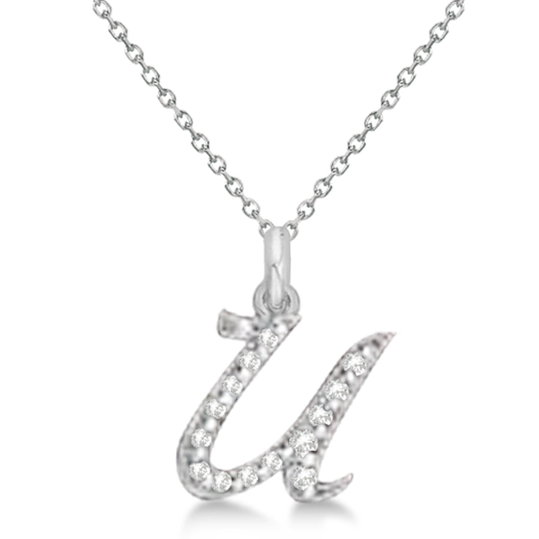 Natural Diamond Initial Letter U Pendant, White Gold finish, 3 Micron Vermeil - GEMHUB & CO.