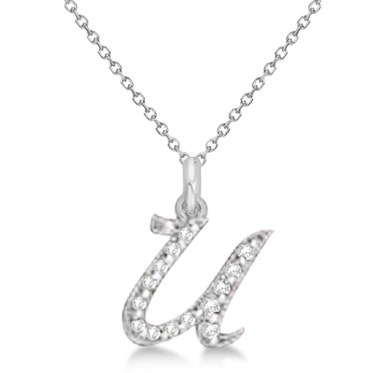 Natural Diamond Initial Letter U Pendant, White Gold finish, 3 Micron Vermeil - GEMHUB & CO.