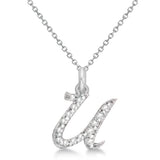 Natural Diamond Initial Letter U Pendant, White Gold finish, 3 Micron Vermeil - GEMHUB & CO.