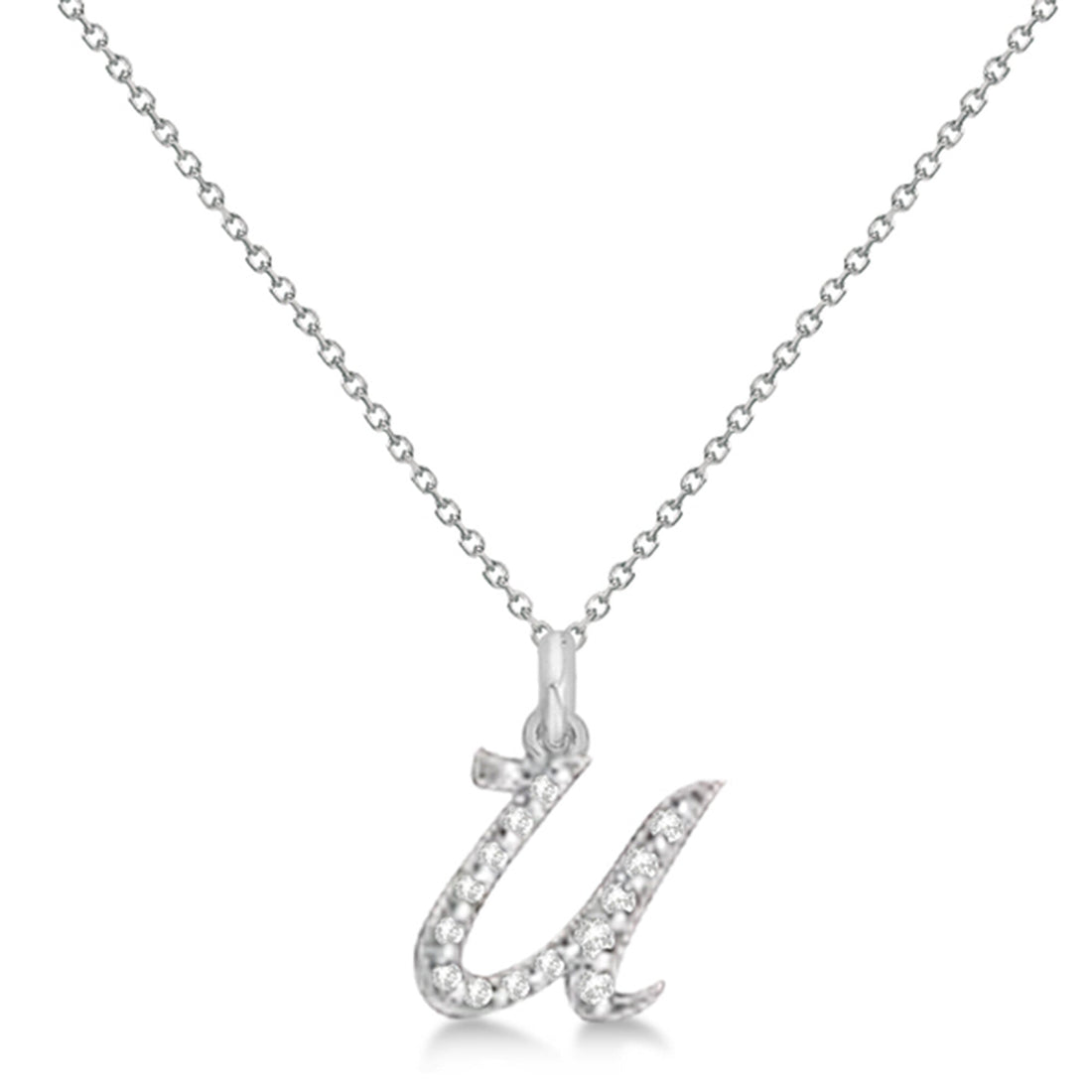 Natural Diamond Initial Letter U Pendant, White Gold - Detail View