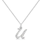 Natural Diamond Initial Letter U Pendant, White Gold - Detail View