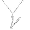 Natural Diamond Initial Letter V Pendant, White Gold finish, 3 Micron Vermeil - GEMHUB & CO.