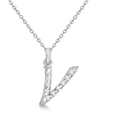 Natural Diamond Initial Letter V Pendant, White Gold finish, 3 Micron Vermeil - GEMHUB & CO.