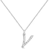 Natural Diamond Initial Letter V Pendant, White Gold - Detail View