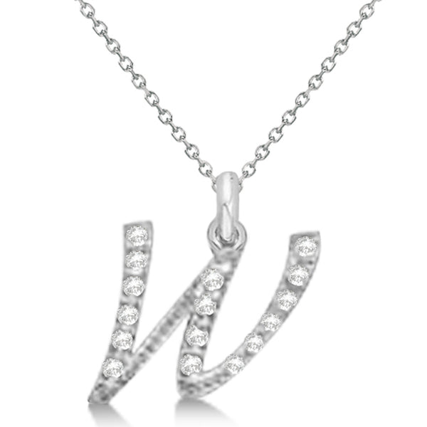 Lab Grown Diamond Initial Letter W Pendant, White Gold finish, Sterling Silver - GEMHUB & CO.