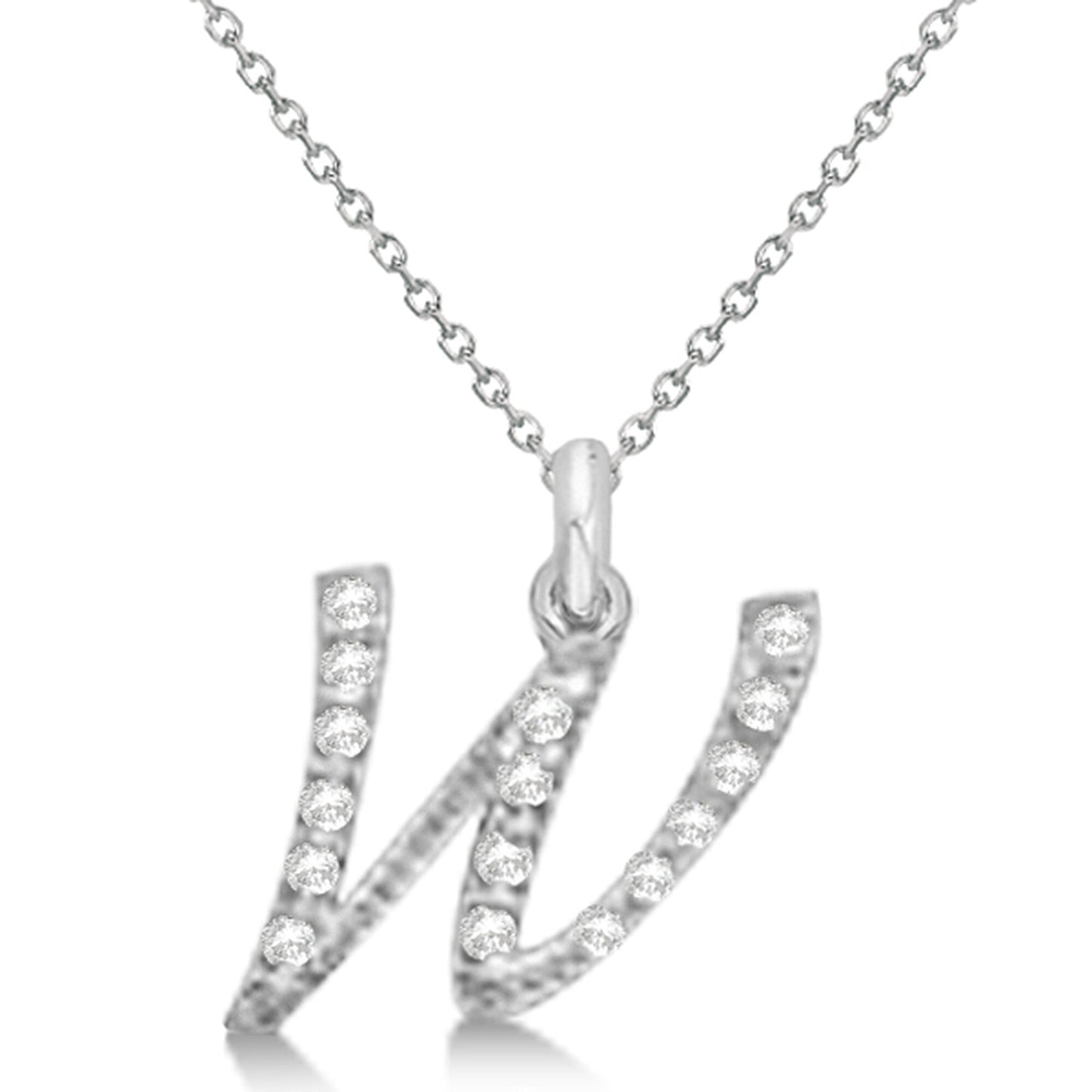 Natural Diamond Initial Letter W Pendant, White Gold finish, 3 Micron Vermeil - GEMHUB & CO.