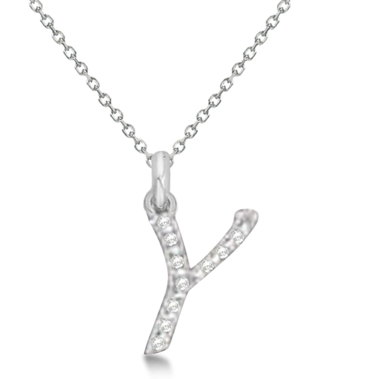 Lab Grown Diamond Initial Letter Y Pendant, White Gold finish, Sterling Silver - GEMHUB & CO.