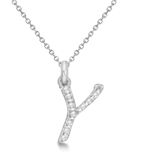 Lab Grown Diamond Initial Letter Y Pendant, White Gold finish, Sterling Silver - GEMHUB & CO.
