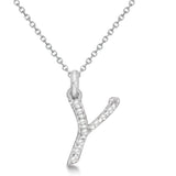 Natural Diamond Initial Letter Y Pendant, White Gold finish, 3 Micron Vermeil - GEMHUB & CO.