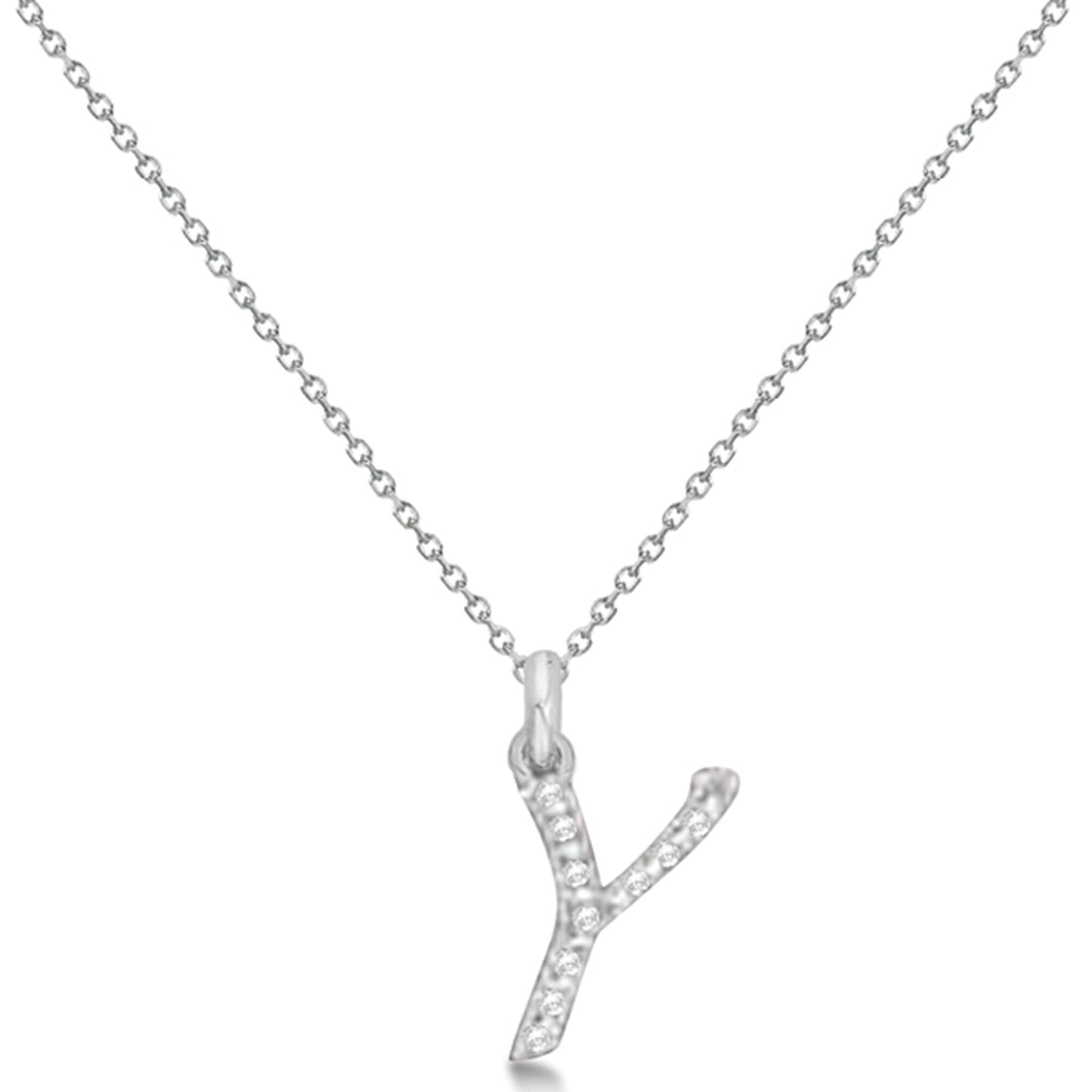 Lab Grown Diamond Initial Letter Y Pendant, White Gold - Detail View
