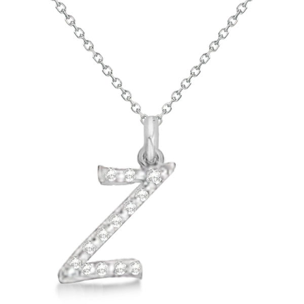 Lab Grown Diamond Initial Letter Z Pendant, White Gold finish, Sterling Silver - GEMHUB & CO.
