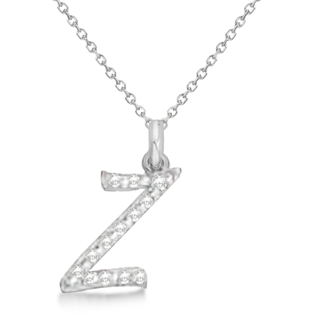 Natural Diamond Initial Letter Z Pendant, White Gold finish, 3 Micron Vermeil - GEMHUB & CO.