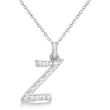 Natural Diamond Initial Letter Z Pendant, White Gold finish, 3 Micron Vermeil - GEMHUB & CO.