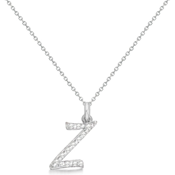 Natural Diamond Initial Letter Z Pendant, White Gold - Detail View