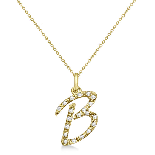 Lab Grown Diamond Initial Letter B Pendant, Yellow Gold - Detail View