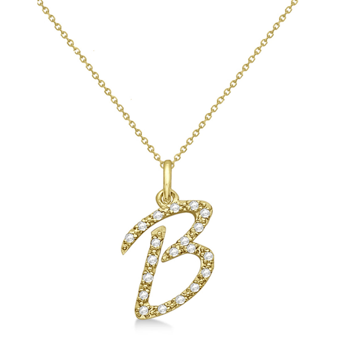 Natural Diamond Initial Letter B Pendant, Yellow Gold - Detail View