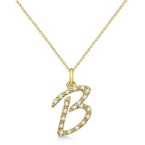 Natural Diamond Initial Letter B Pendant, Yellow Gold - Detail View