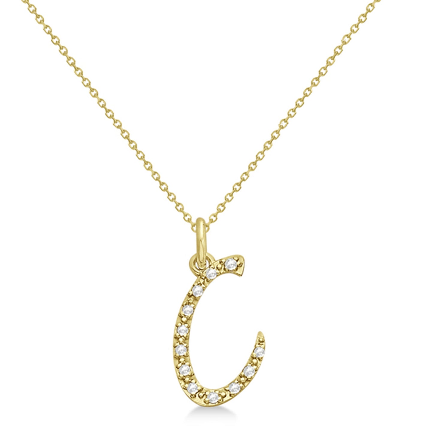 Lab Grown Diamond Initial Letter C Pendant, Yellow Gold - Detail View