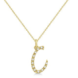 Natural Diamond Initial Letter C Pendant, Yellow Gold - Detail View