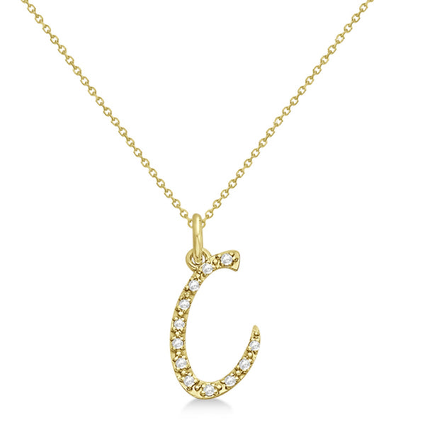 Natural Diamond Initial Letter C Pendant, Yellow Gold - Detail View
