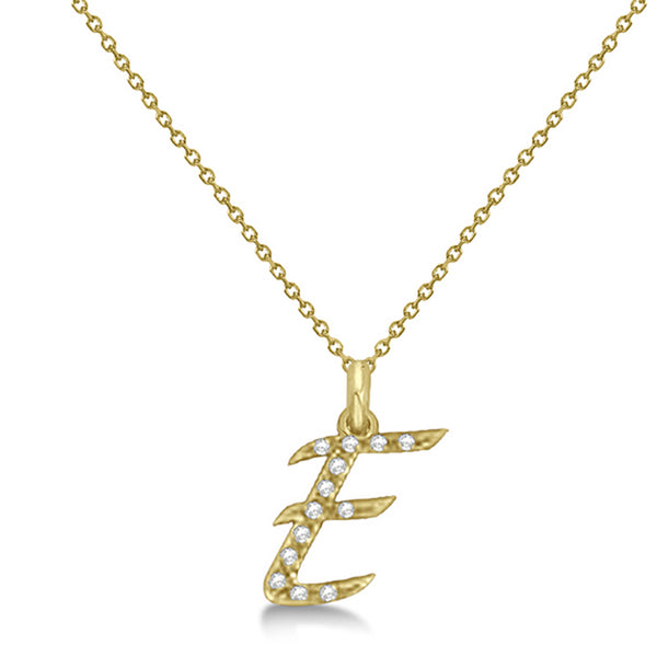 Lab Grown Diamond Initial Letter E Pendant, Yellow Gold - Detail View