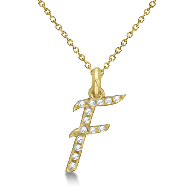 Lab Grown Diamond Initial Letter F Pendant, Yellow Gold finish, Sterling Silver - GEMHUB & CO.