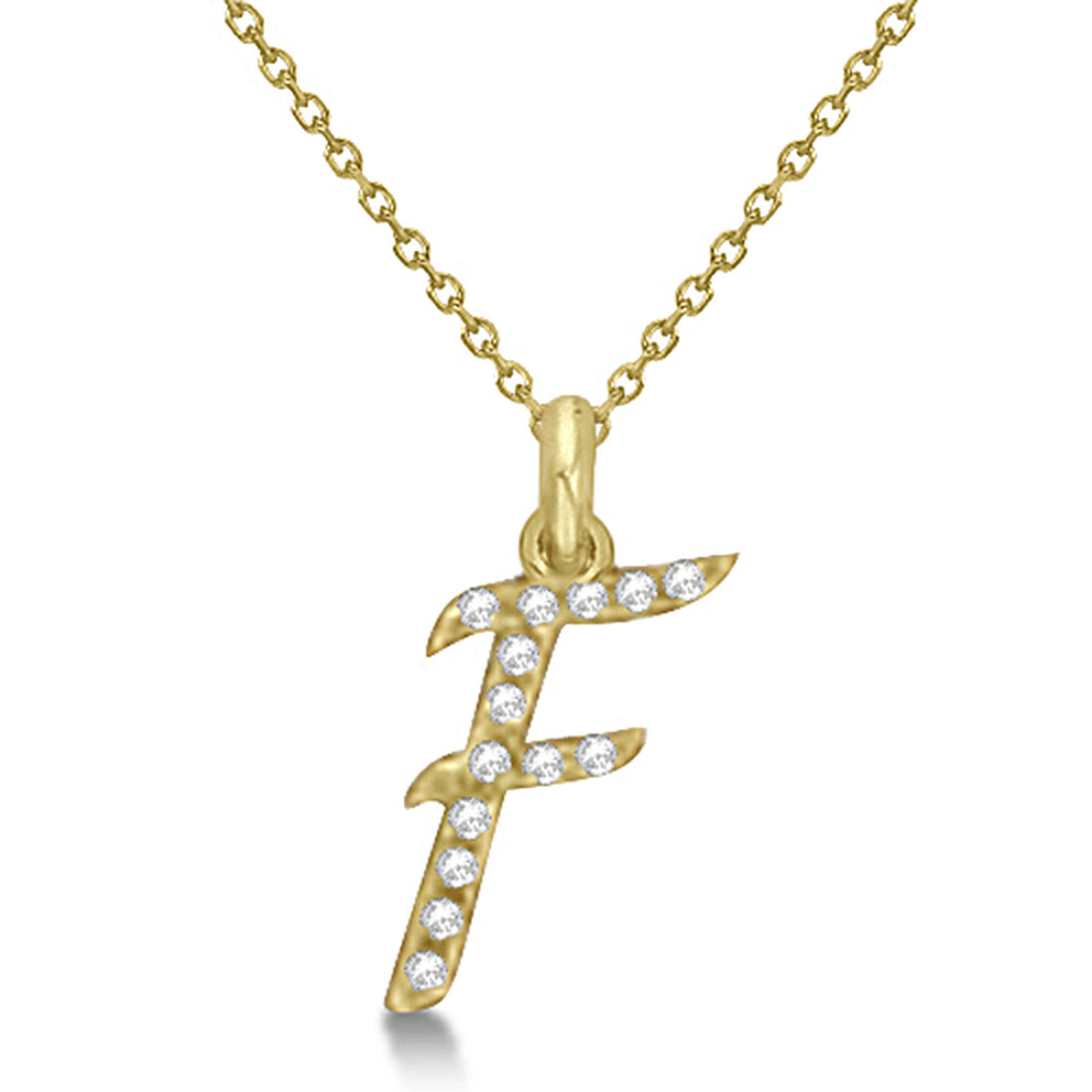 Natural Diamond Initial Letter F Pendant, Yellow Gold finish, 3 Micron Vermeil - GEMHUB & CO.