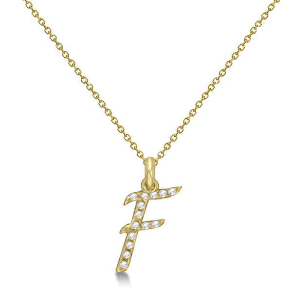 Lab Grown Diamond Initial Letter F Pendant, Yellow Gold - Detail View