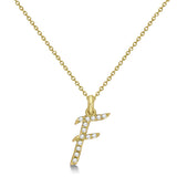 Natural Diamond Initial Letter F Pendant, Yellow Gold - Detail View