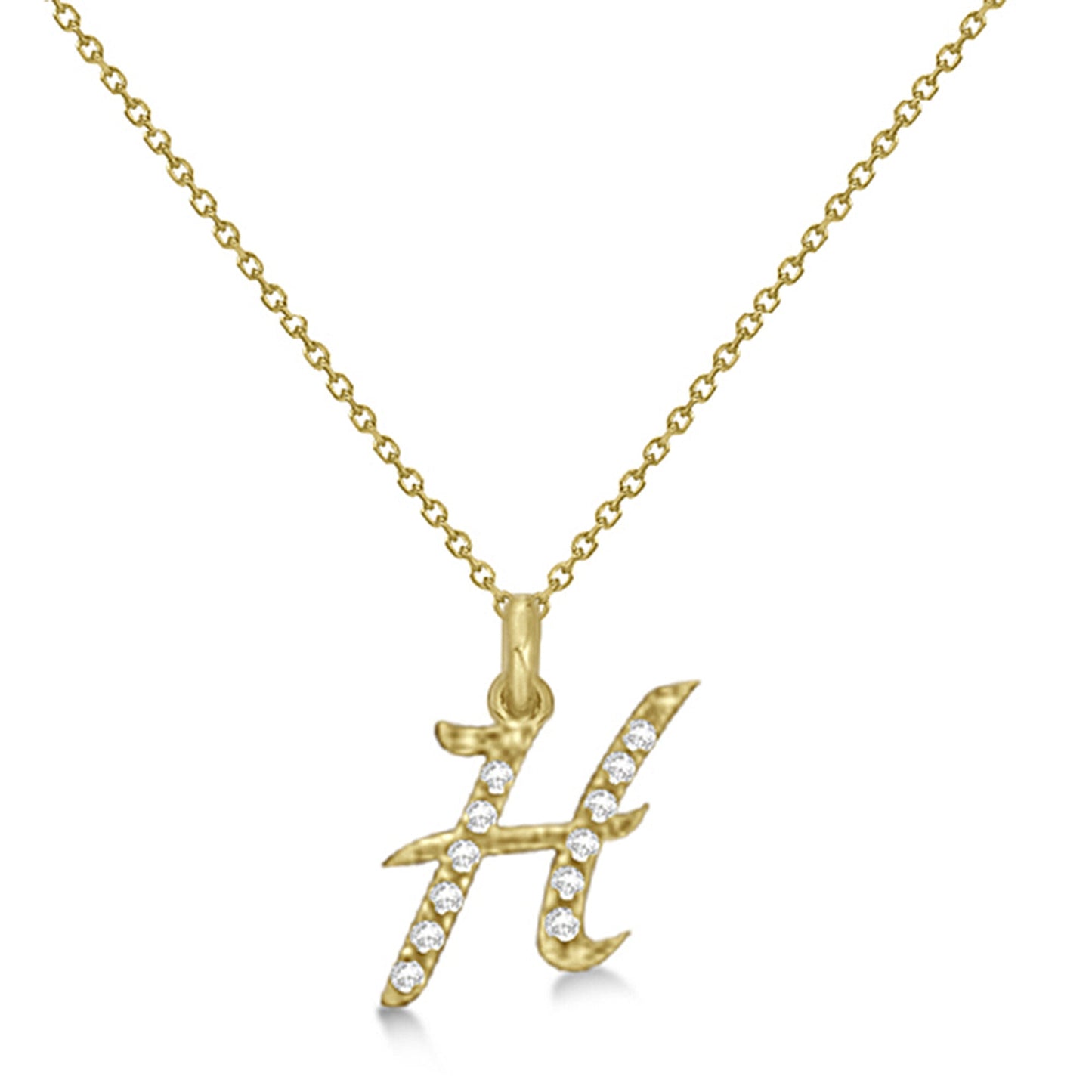 Lab Grown Diamond Initial Letter H Pendant, Yellow Gold - Detail View