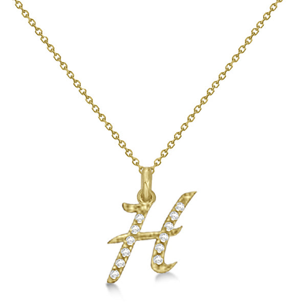Lab Grown Diamond Initial Letter H Pendant, Yellow Gold - Detail View