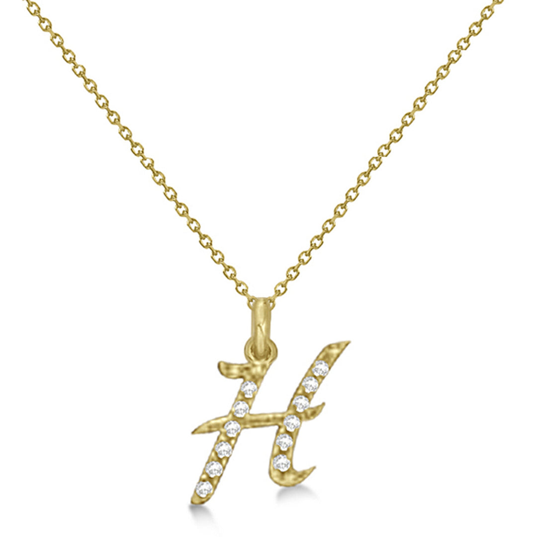 Natural Diamond Initial Letter H Pendant, Yellow Gold - Detail View