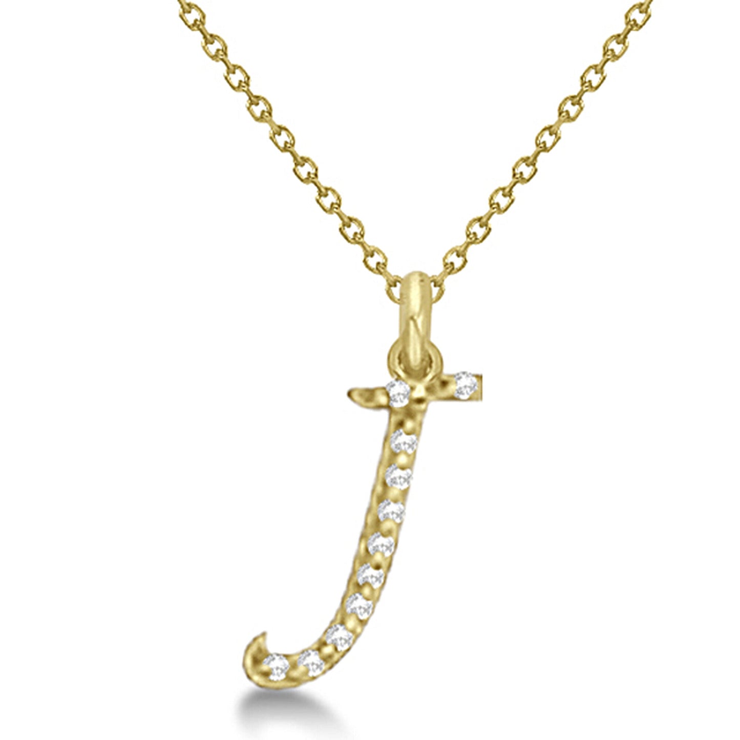 Natural Diamond Initial Letter J Pendant, Yellow Gold finish, 3 Micron Vermeil - GEMHUB & CO.