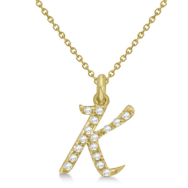 Lab Grown Diamond Initial Letter K Pendant, Yellow Gold finish, Sterling Silver - GEMHUB & CO.