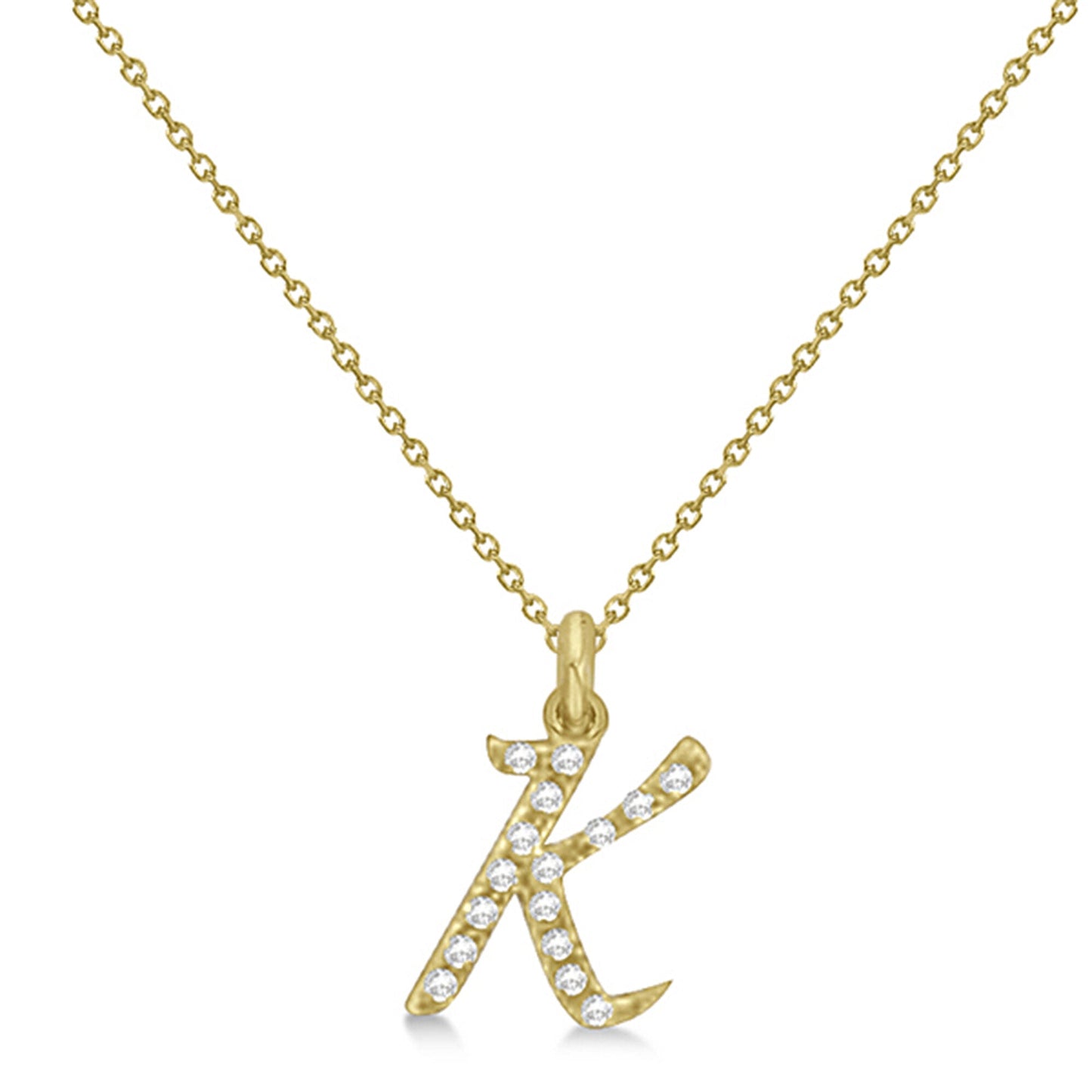 Lab Grown Diamond Initial Letter K Pendant, Yellow Gold - Detail View