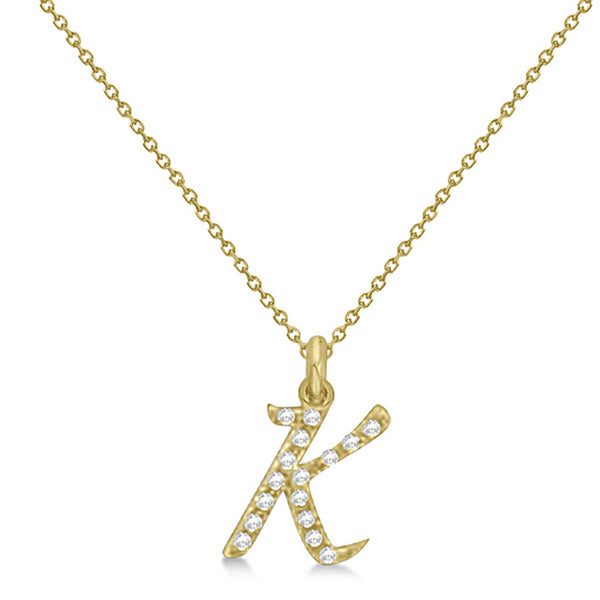 Natural Diamond Initial Letter K Pendant, Yellow Gold - Detail View