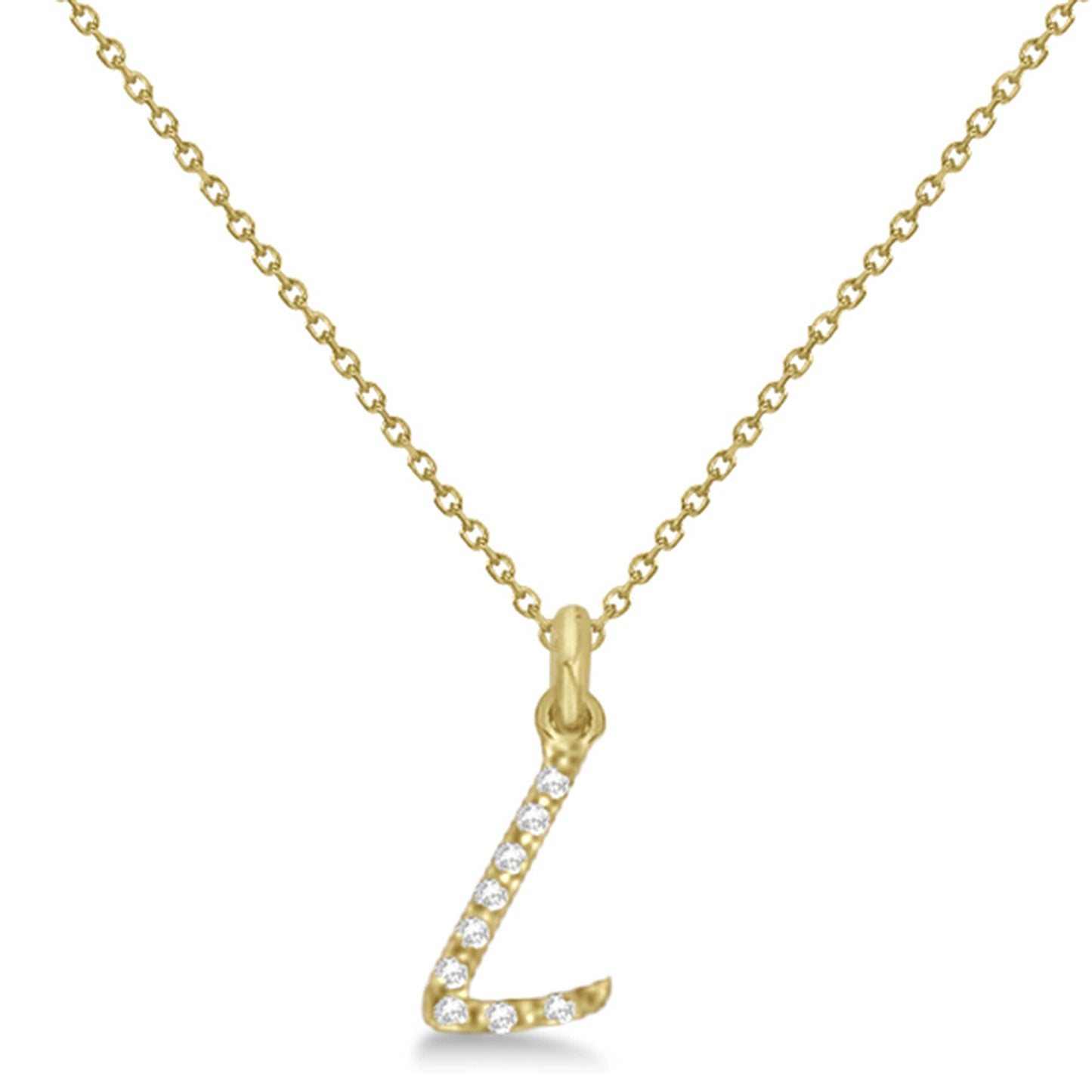 Lab Grown Diamond Initial Letter L Pendant, Yellow Gold - Detail View
