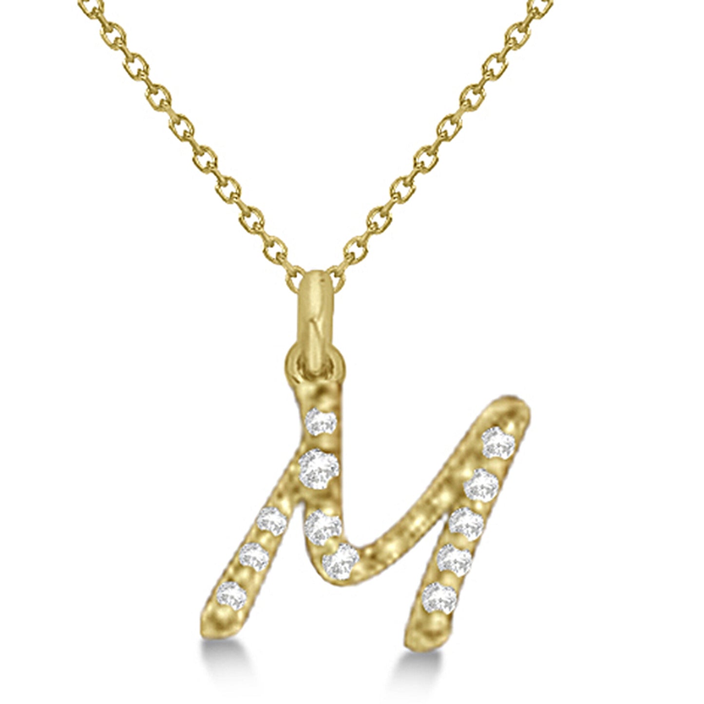 Lab Grown Diamond Initial Letter M Pendant, Yellow Gold finish, Sterling Silver - GEMHUB & CO.