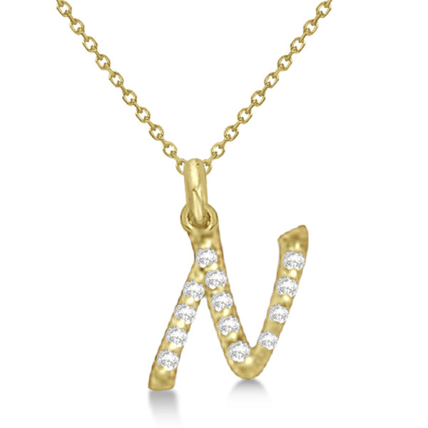 Lab Grown Diamond Initial Letter N Pendant, Yellow Gold finish, Sterling Silver - GEMHUB & CO.