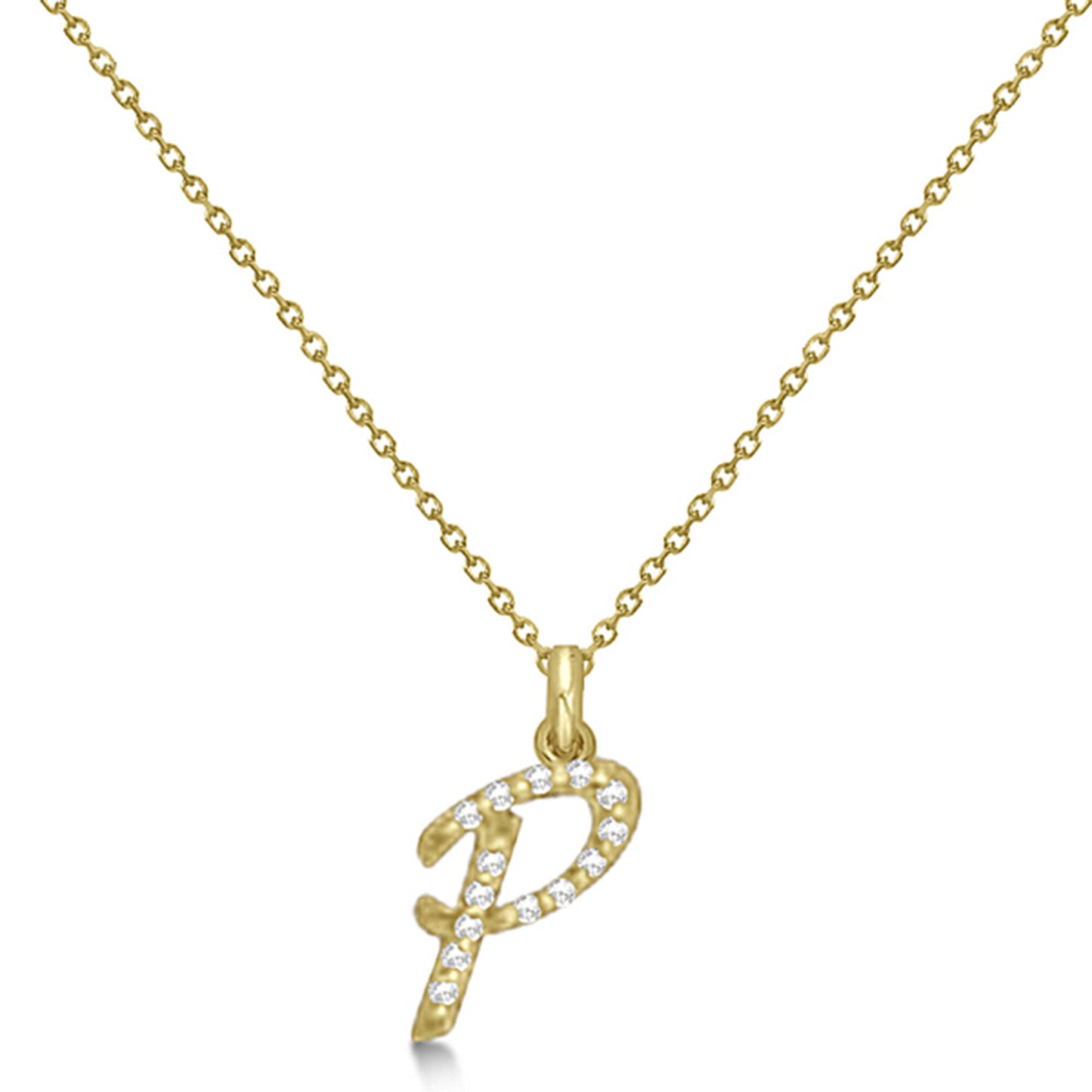 Lab Grown Diamond Initial Letter P Pendant, Yellow Gold - Detail View