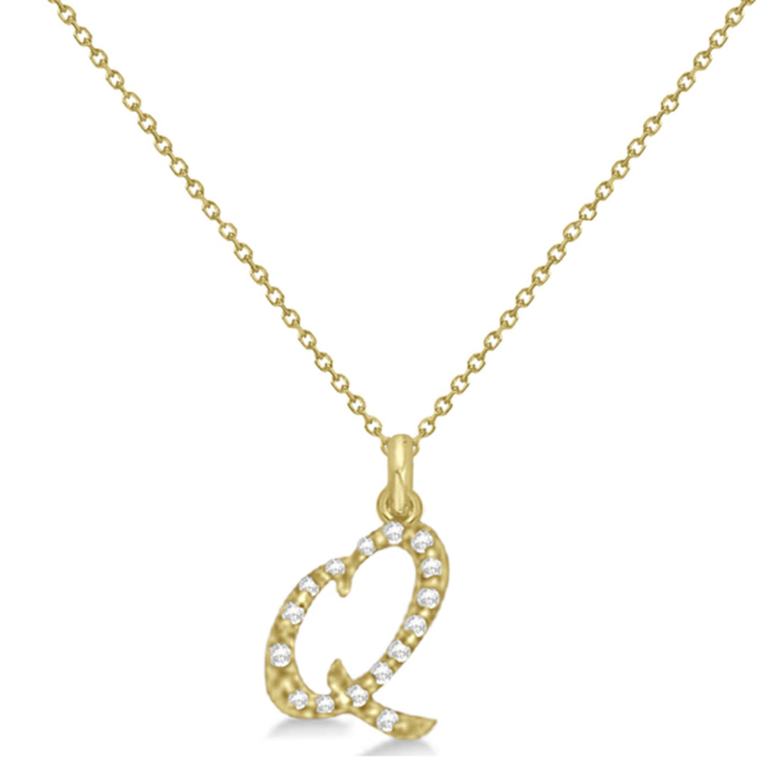 Natural Diamond Initial Letter Q Pendant, Yellow Gold - Detail View