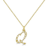 Natural Diamond Initial Letter Q Pendant, Yellow Gold - Detail View