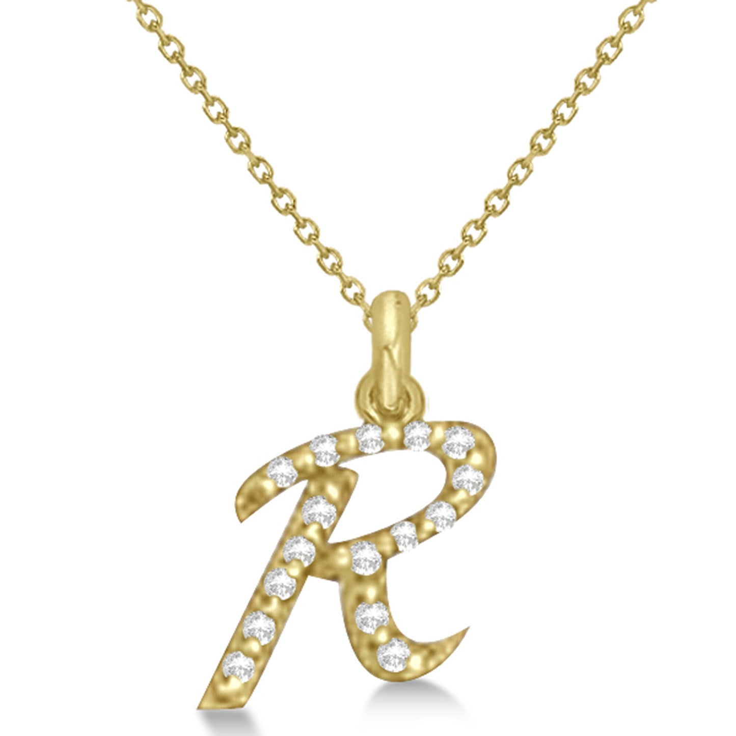 Natural Diamond Initial Letter R Pendant, Yellow Gold finish, 3 Micron Vermeil - GEMHUB & CO.