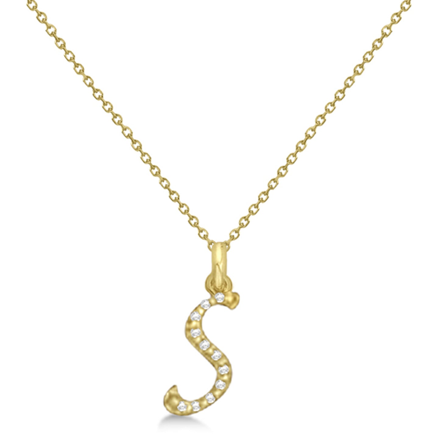 Lab Grown Diamond Initial Letter S Pendant, Yellow Gold - Detail View